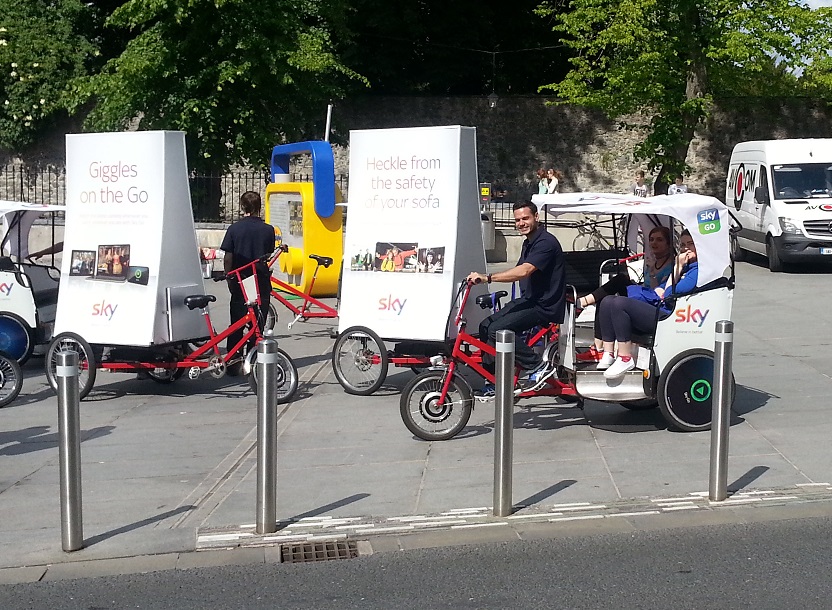 Sky bikes accompanied with the pedicabs
