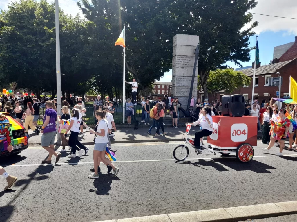 Pride Parade Music Bike providing the Beat on The Street for FM 104 , Hire Music Bike from eco Advertising